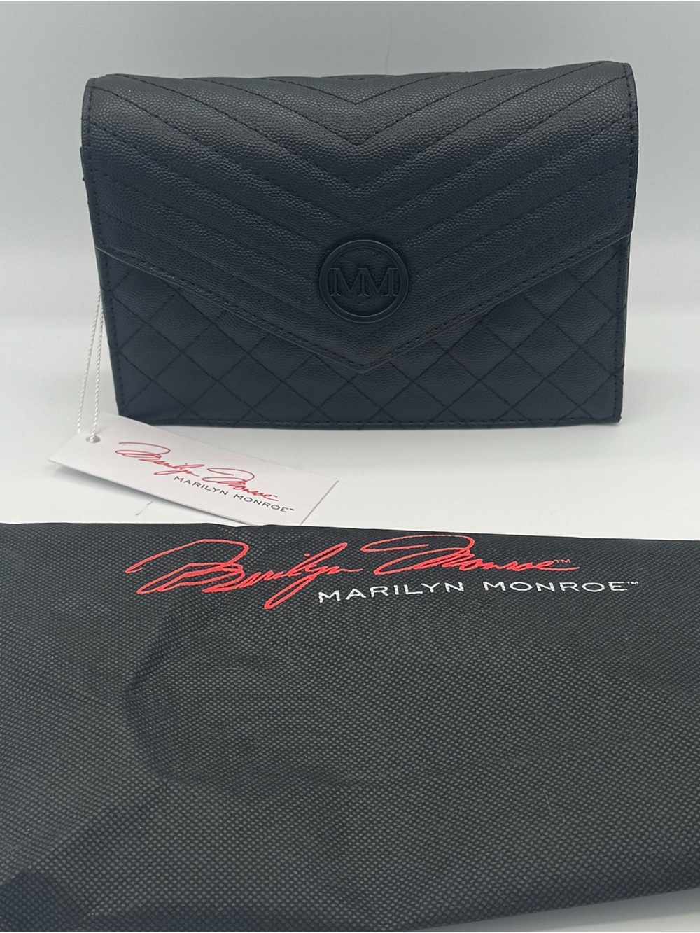 Marilyn Monroe Black Diamond Quilted Chevron Envelope Clutch